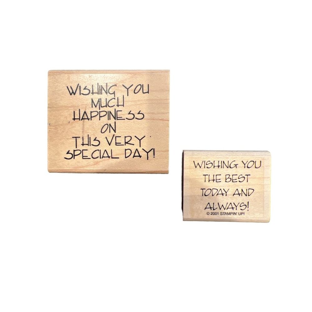 Lot of 2 Card Making Themed Rubber Wooden Stamps,‎ Marriage, Graduation, New Job